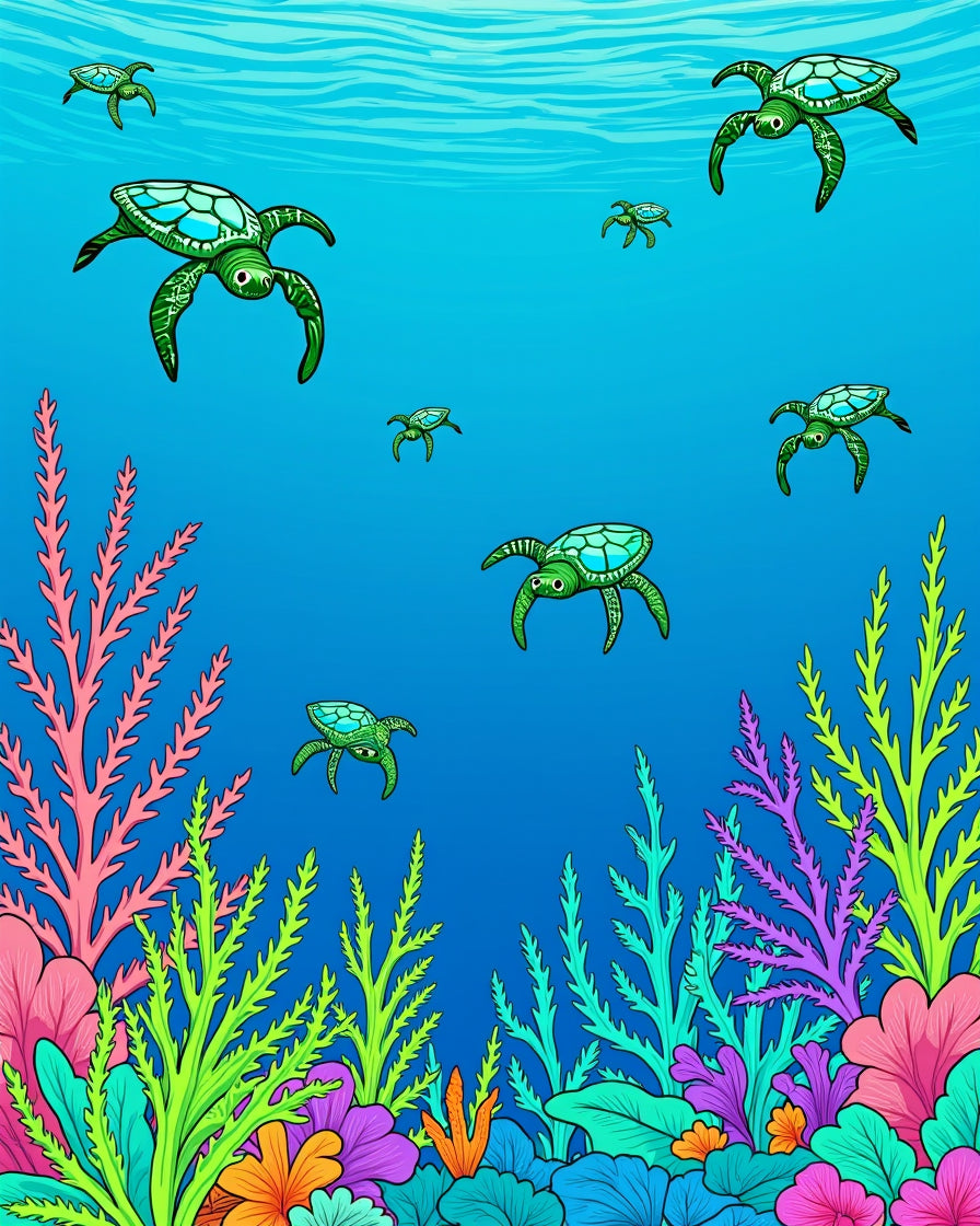 Whimsical Sea Turtle Coral Garden Design Rug