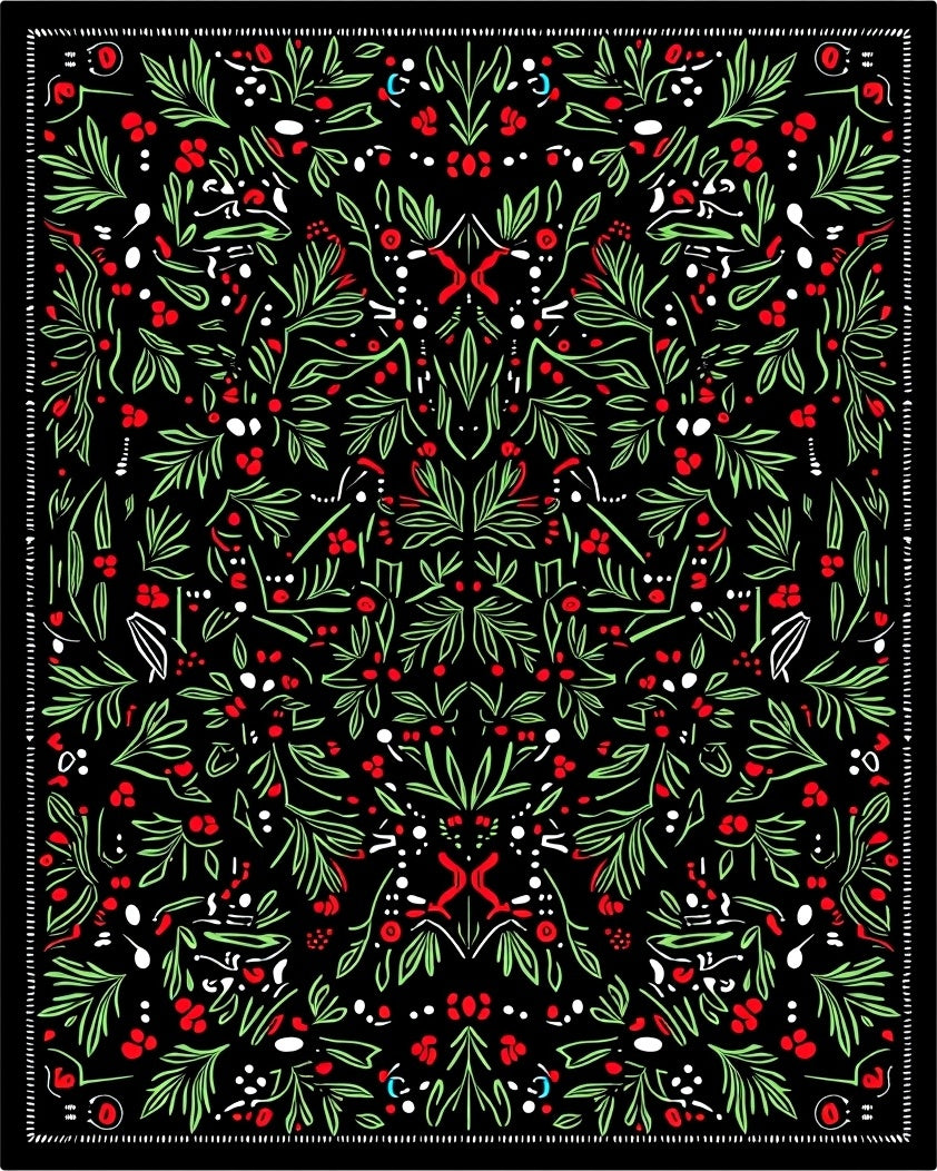 Black Berry Stem Botanical Garland Rug