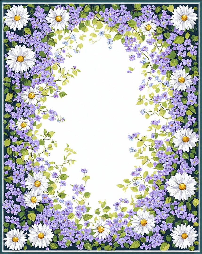 Whimsical Daisy And Forget-Me-Not Floral Pattern Rug