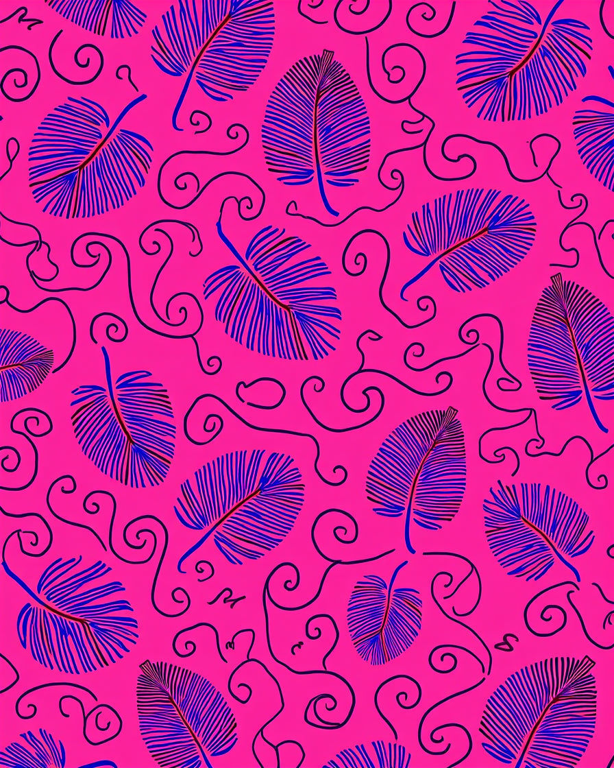Vibrant Pink Blue Leaf Swirl Design Rug
