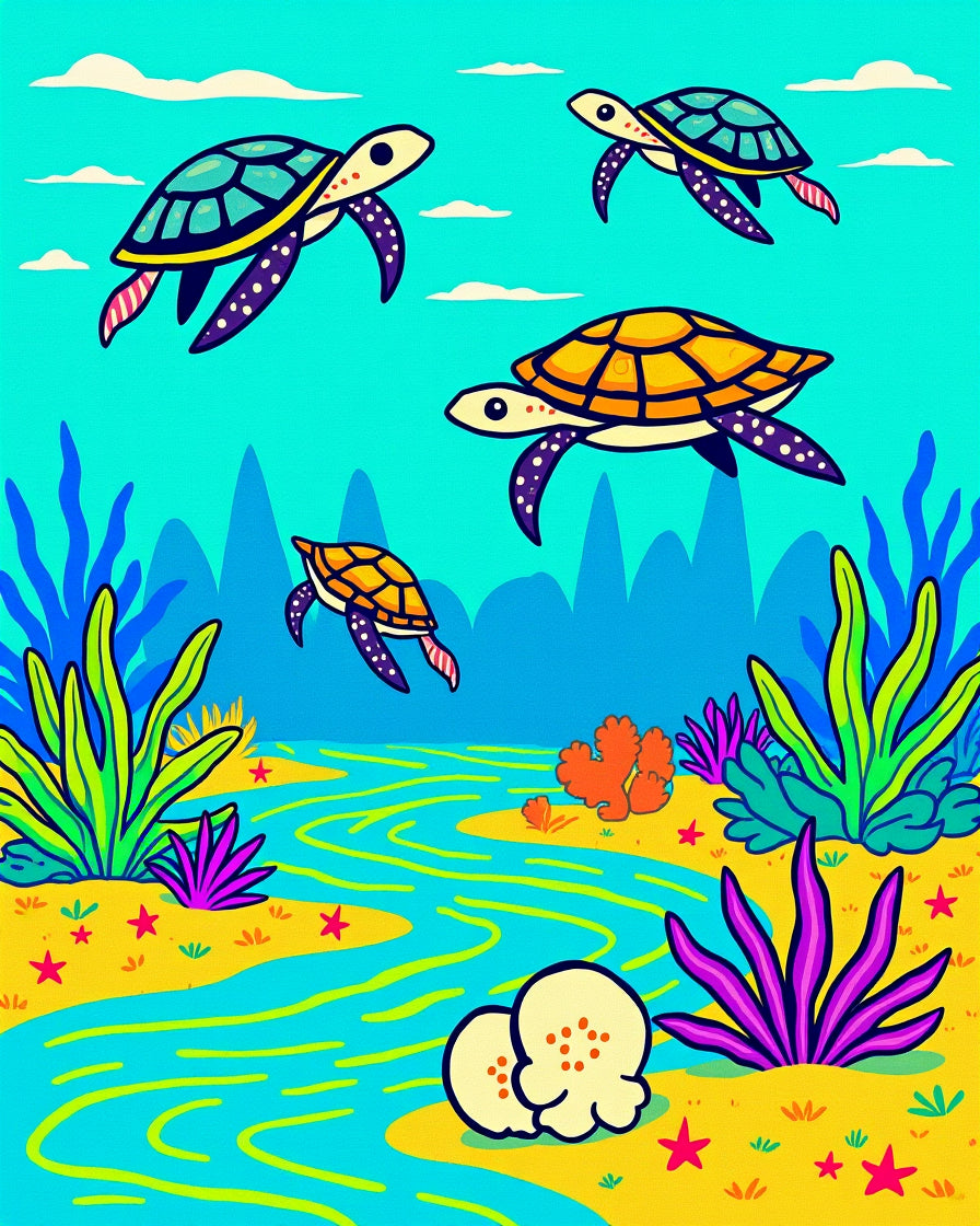Colorful Sea Turtle Aquatic Pattern Rug