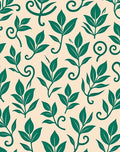Green Leaf Scroll Pattern on Beige Rug