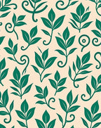 Green Leaf Scroll Pattern on Beige Rug