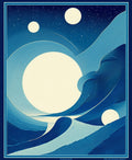 Abstract Blue Wave Moonscape Pattern Rug