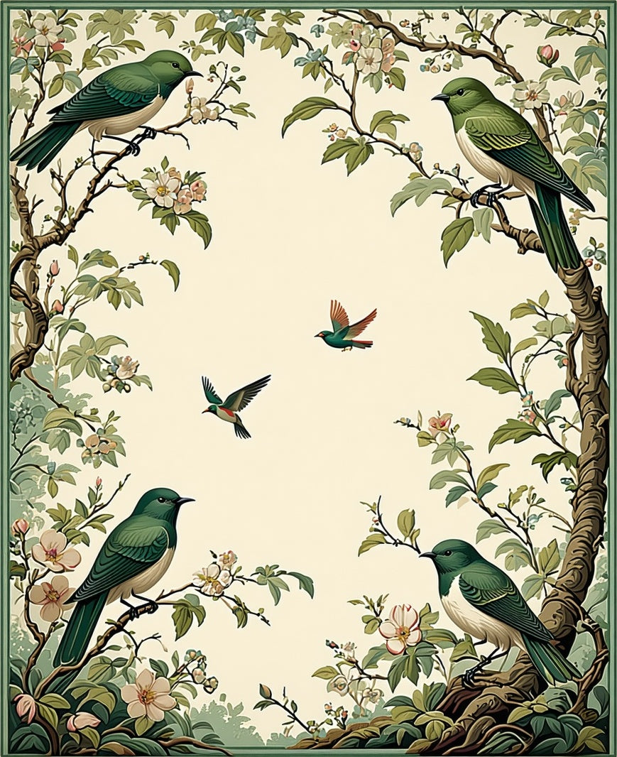 Vintage Birds Blooming Branches Design Rug