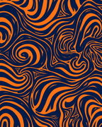 Dynamic Swirls Orange and Navy Pattern Rug