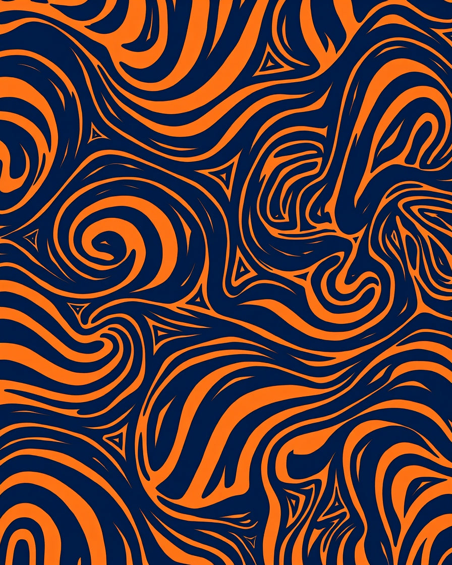 Dynamic Swirls Orange and Navy Pattern Rug