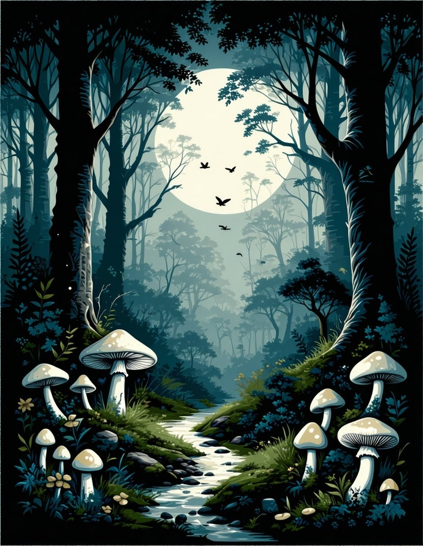 Enchanted Forest Mushroom Scene Rug