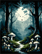 Enchanted Forest Mushroom Scene Rug