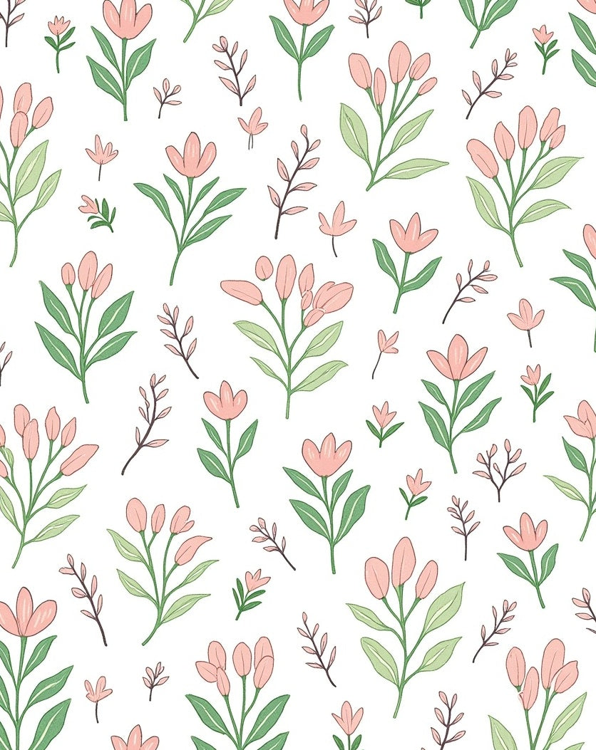 Hand Drawn Floral Botanical Pattern Rug