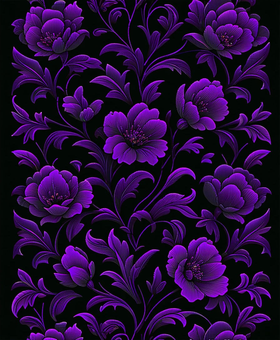 Royal Purple Floral Vine Pattern Rug