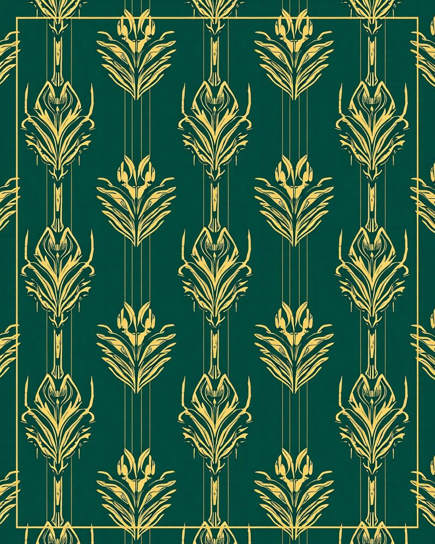 Elegant Yellow Floral Art Deco Pattern Rug