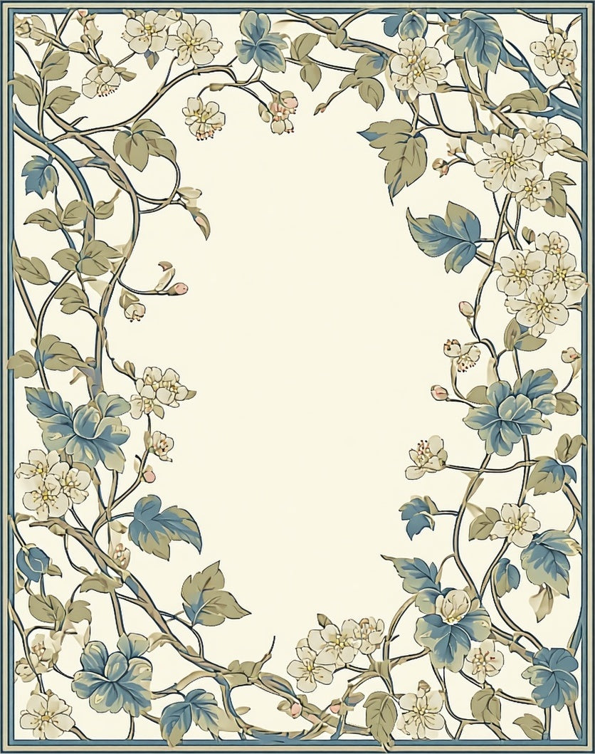 Vine And Floral Border Design Rug