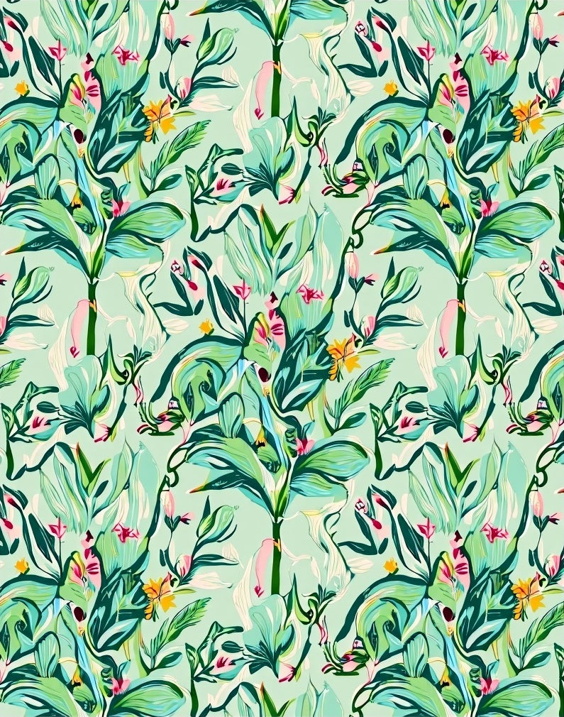 Lush Tropical Floral Botanical Pattern Rug