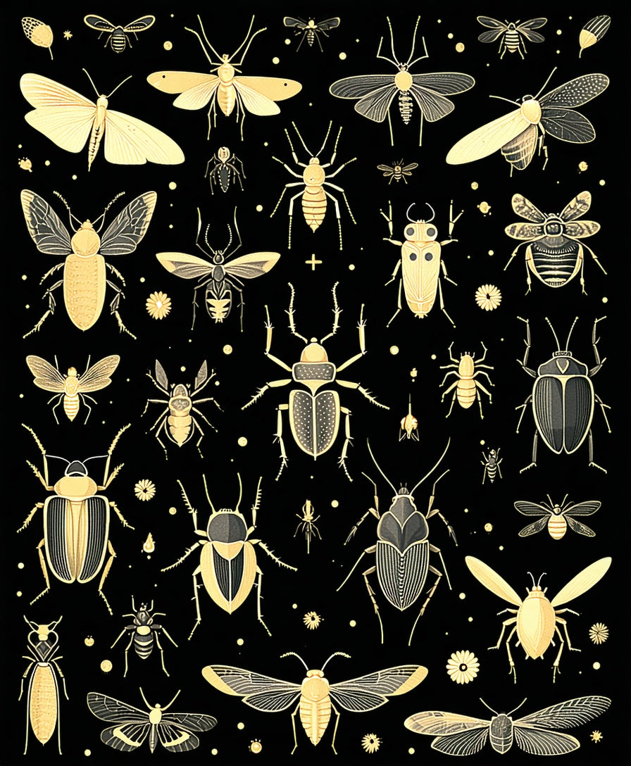 Golden Insect Illustration Collection Rug