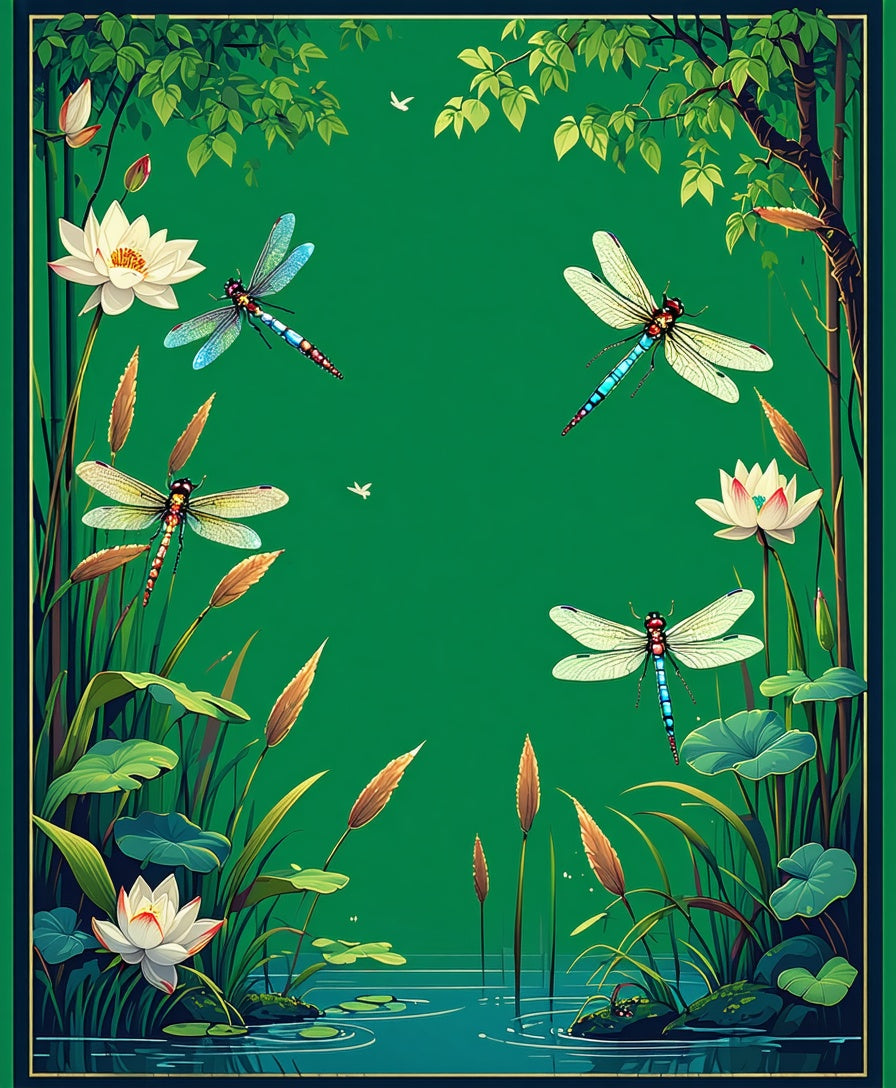 Dragonflies Water Lilies Pond Scene Rug