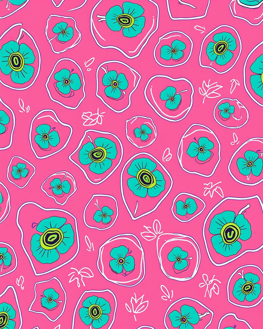 Pink Teal Flower Doodle Design Rug