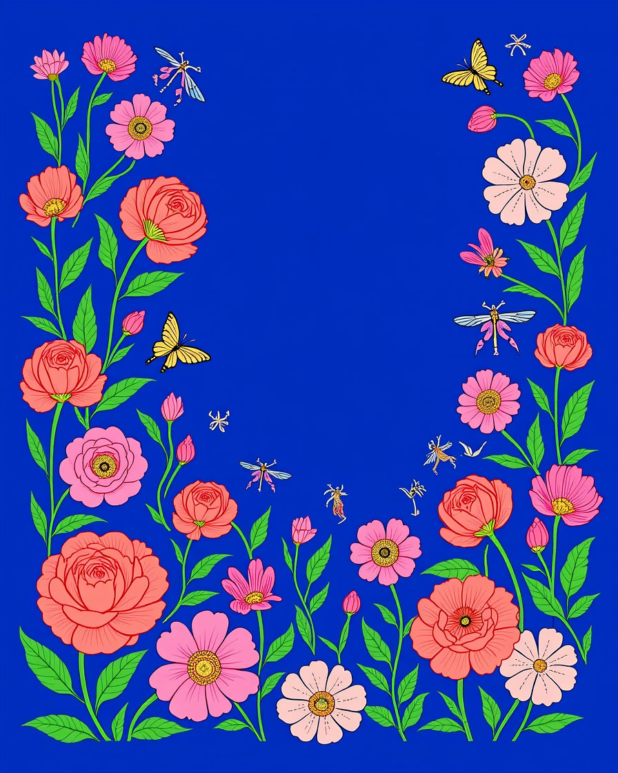 Floral Butterflies And Dragonflies Design Rug