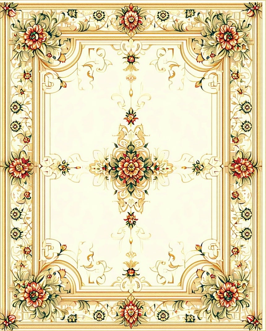 Gold Floral Medallion Intricate Rug