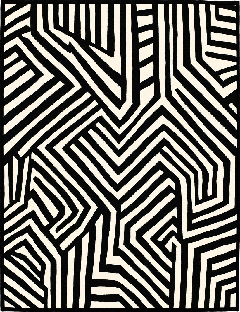 Bold Black White Geometric Abstract Rug