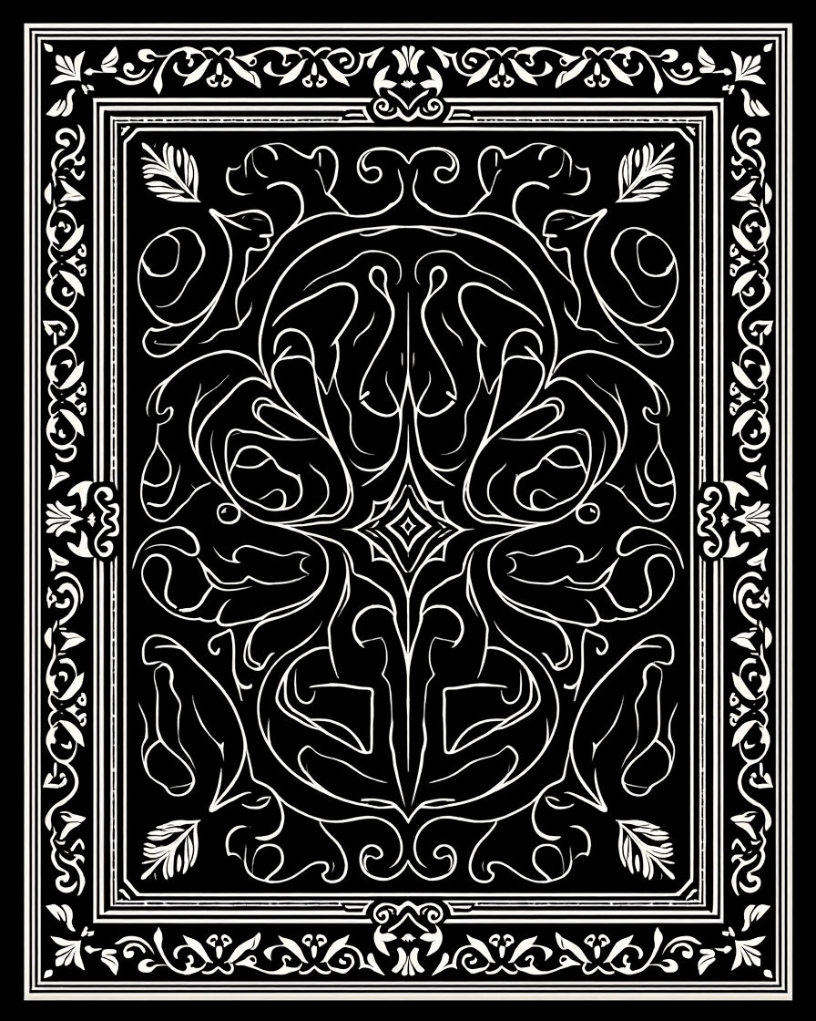 Elegant Black White Floral Scroll Design Rug