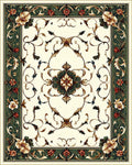 Ornate Floral Swirls In Cream And Green Rug