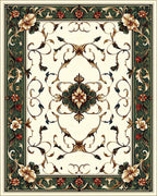 Ornate Floral Swirls In Cream And Green Rug