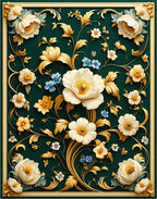 Opulent Floral Gold Curled Vine Rug