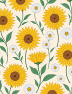 Yellow Sunflower Daisy Botanical Pattern Rug