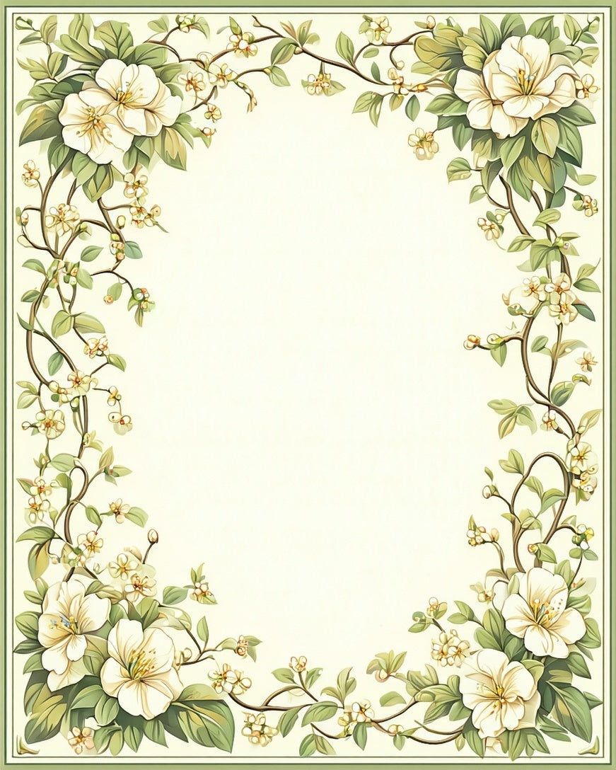 White Blossoms Vine Border Rug
