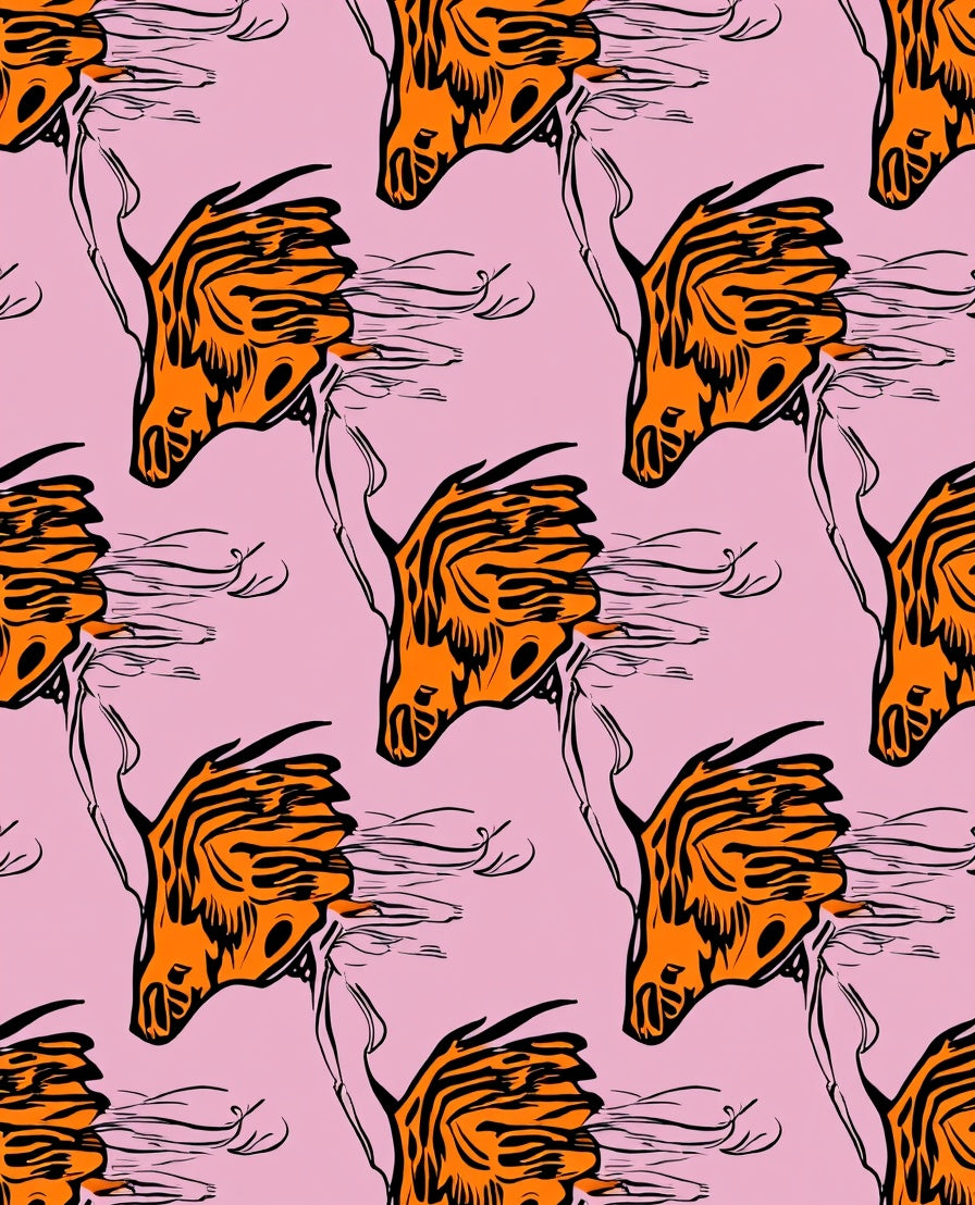 Bold Orange Tiger Stripe Horse Design Rug