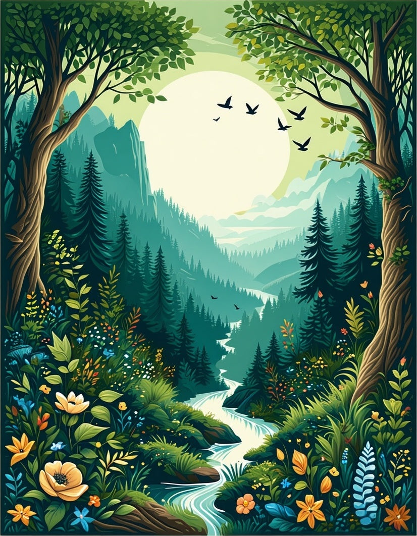 Enchanted Forest River Floral Art Rug