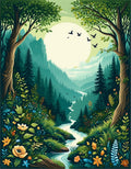 Enchanted Forest River Floral Art Rug