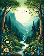 Enchanted Forest River Floral Art Rug