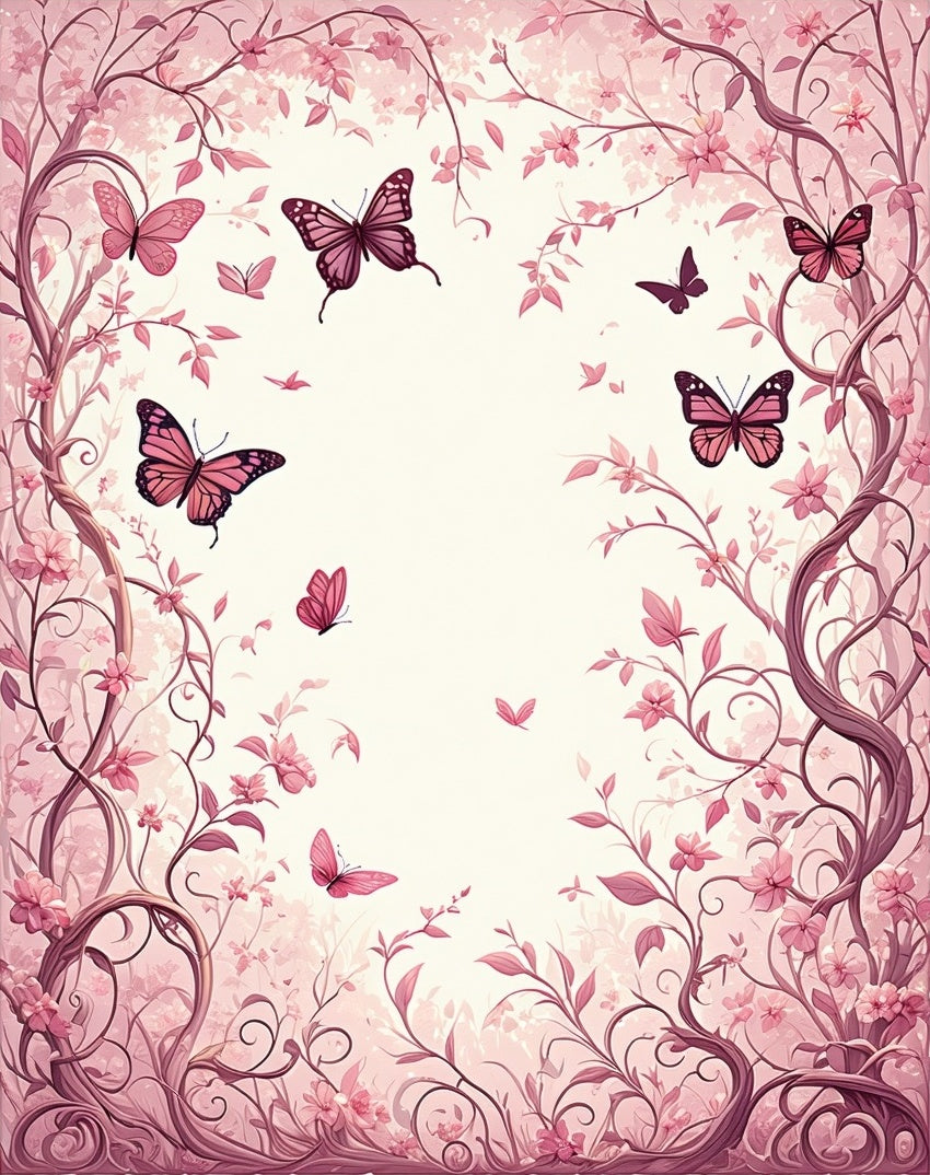 Pink Butterflies Floral Vines Rug
