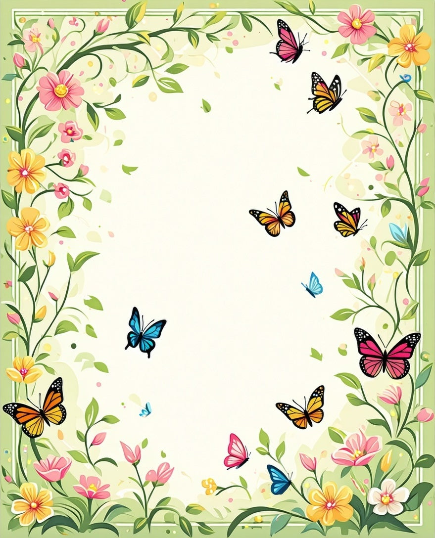 Whimsical Floral Butterfly Garden Design Rug