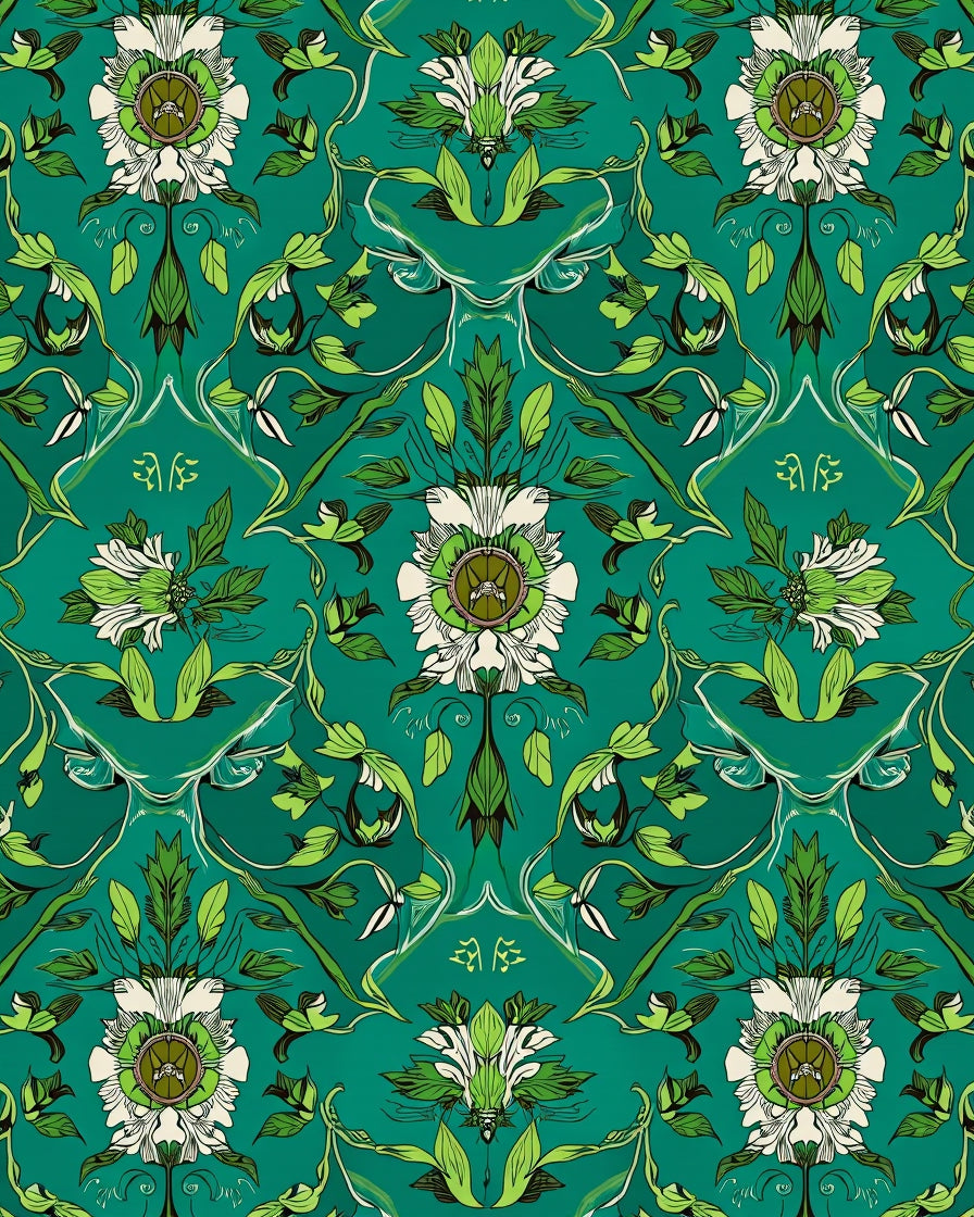 Emerald Floral Art Nouveau Pattern Rug