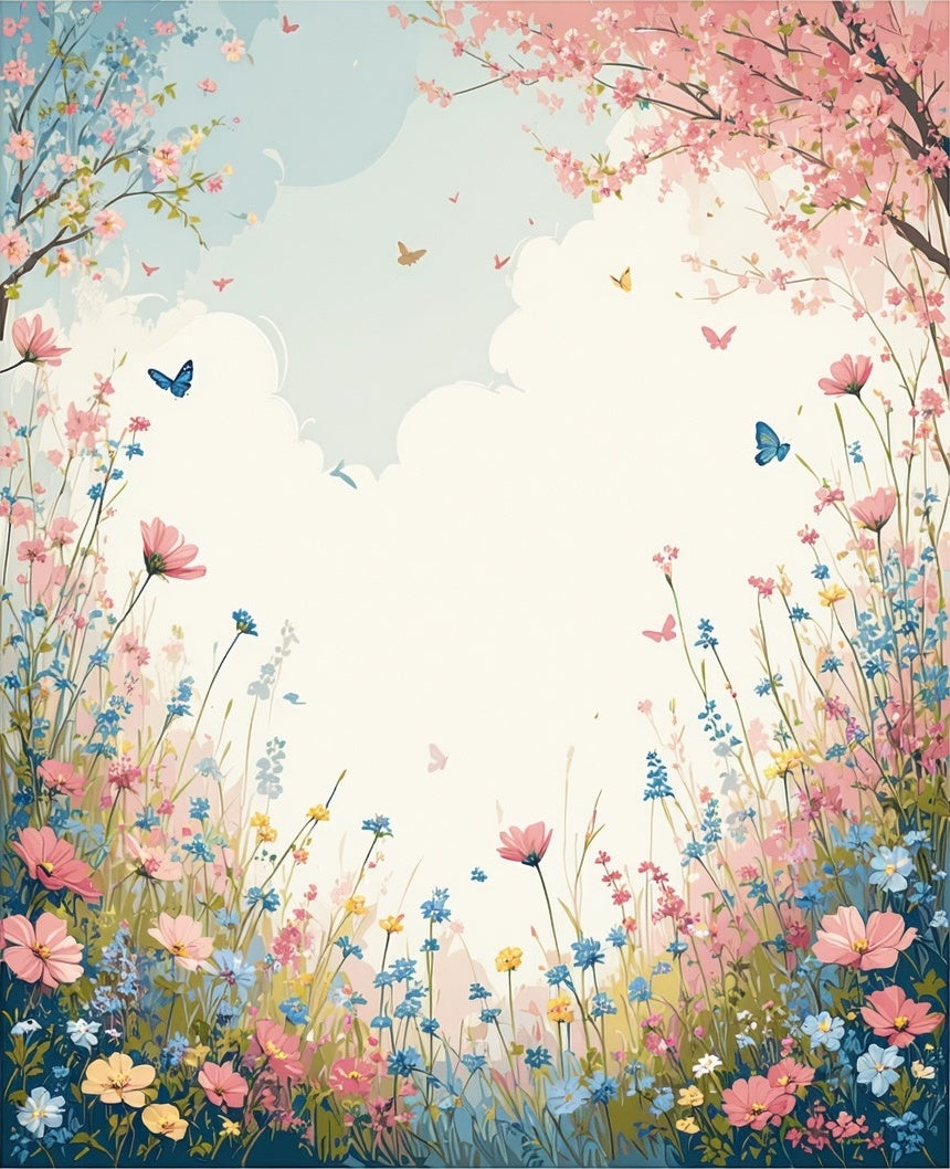 Whimsical Floral Meadow Butterflies Rug