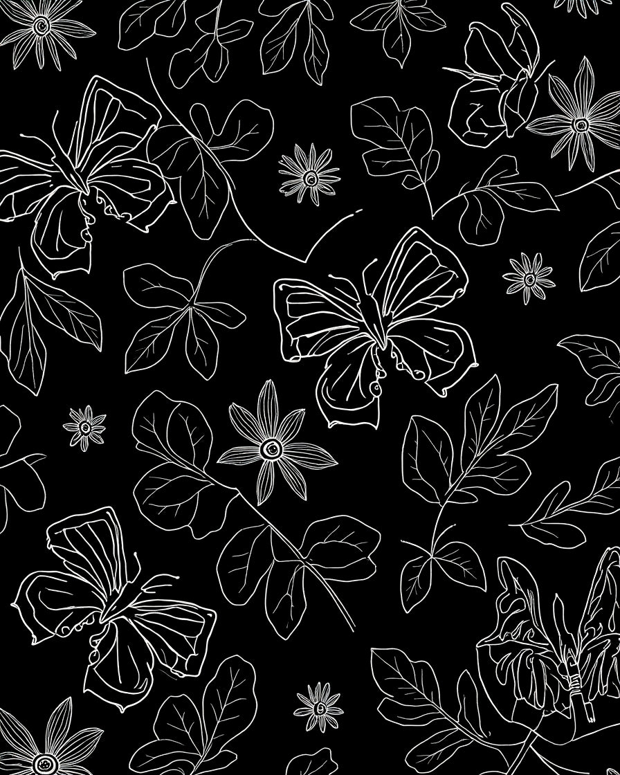 White Butterfly Floral Sketch Design Rug