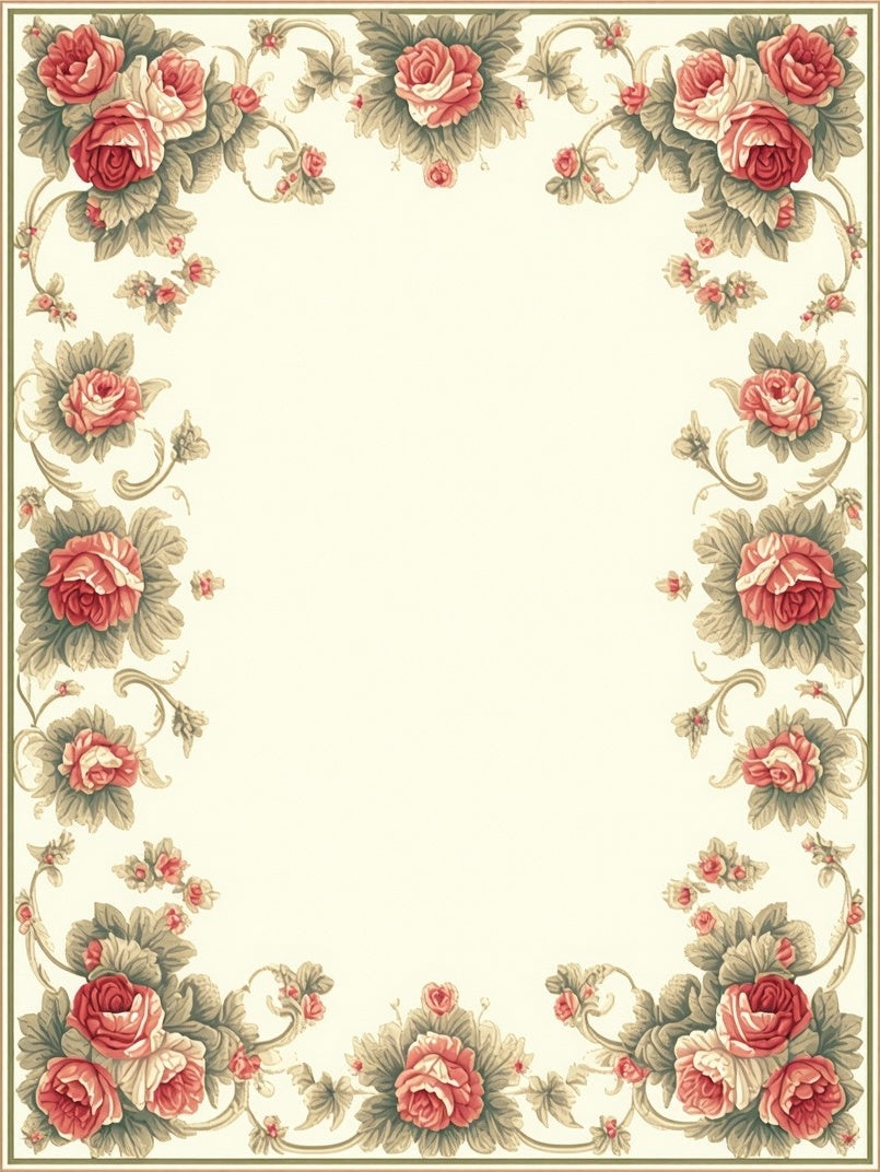 Classic Floral Rose Border Design Rug