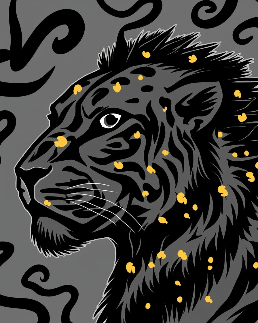 Bold Black Panther Yellow Spots Design Rug