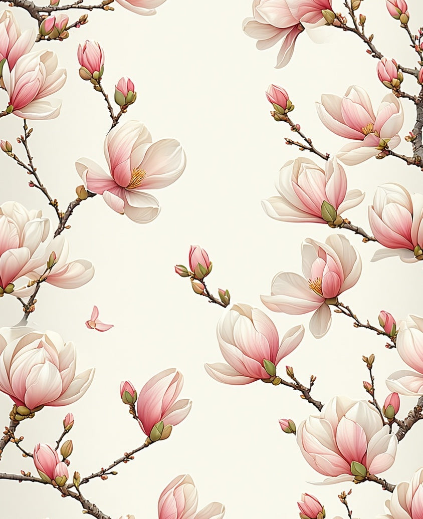 Delicate Pink Magnolia Blossom Pattern Rug