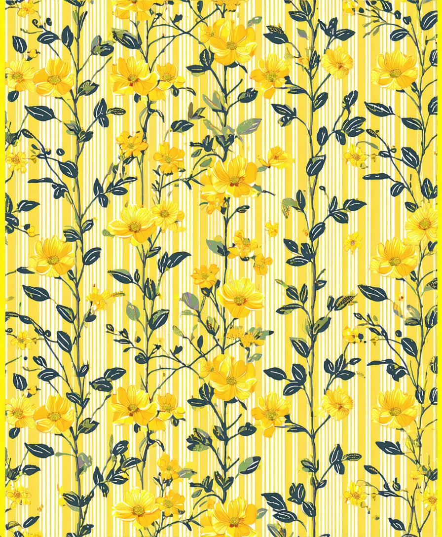 Yellow Floral Vines On Striped Background Rug