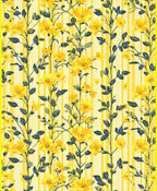 Yellow Floral Vines On Striped Background Rug