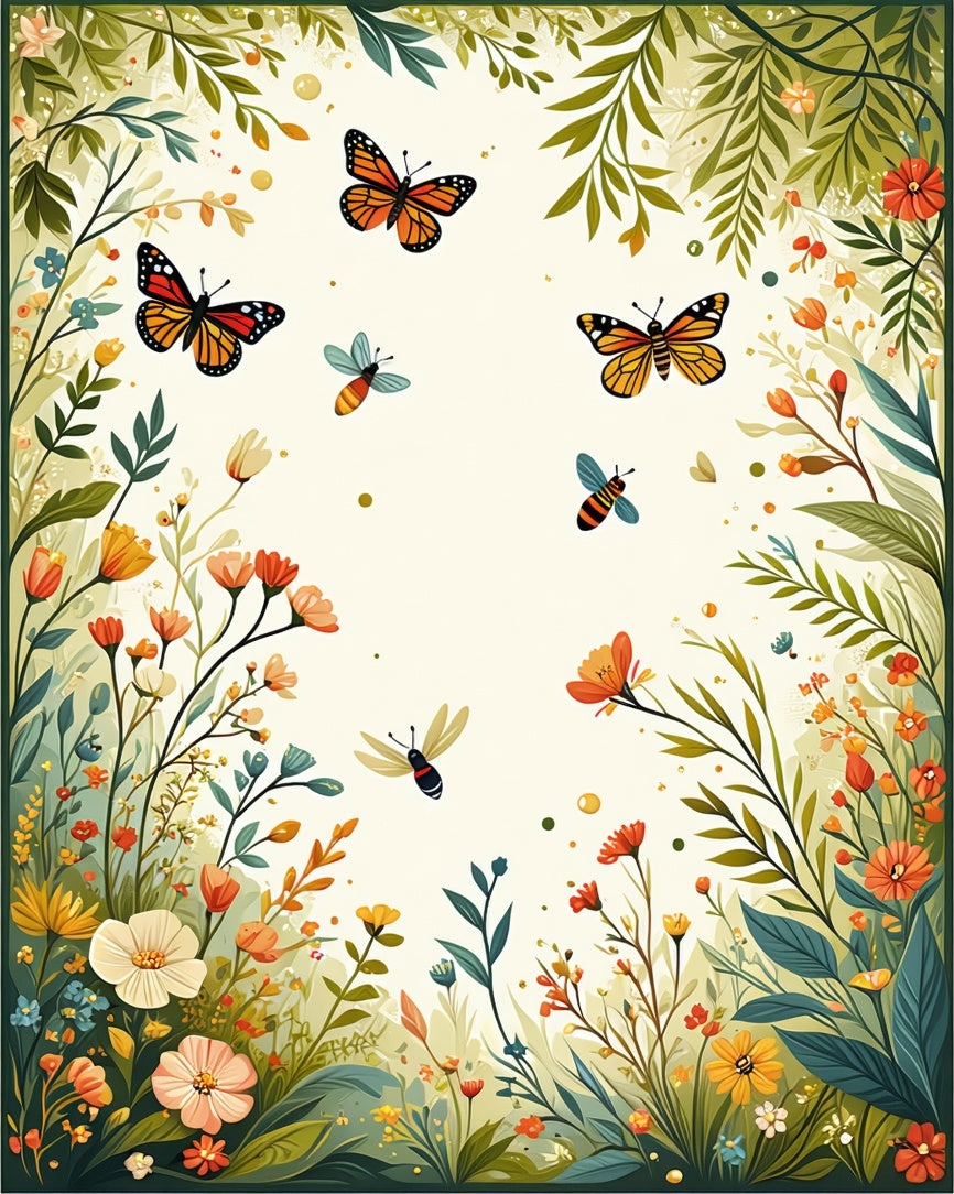 Whimsical Garden Butterflies Bees Rug