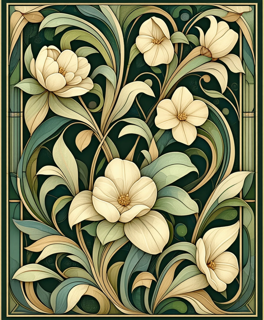 Art Nouveau Floral Cream Pattern Rug