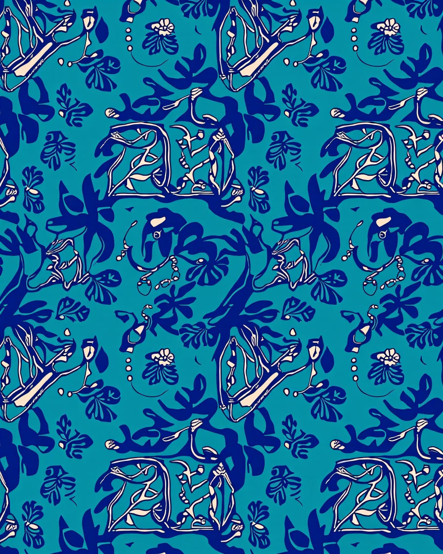 Abstract Blue Cream Floral Pattern Rug