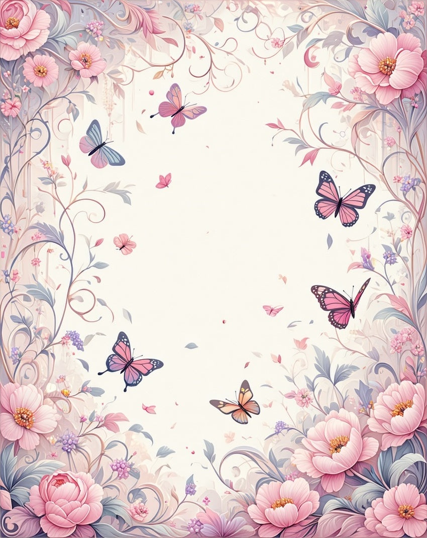 Pink Floral Butterfly Swirl Design Rug
