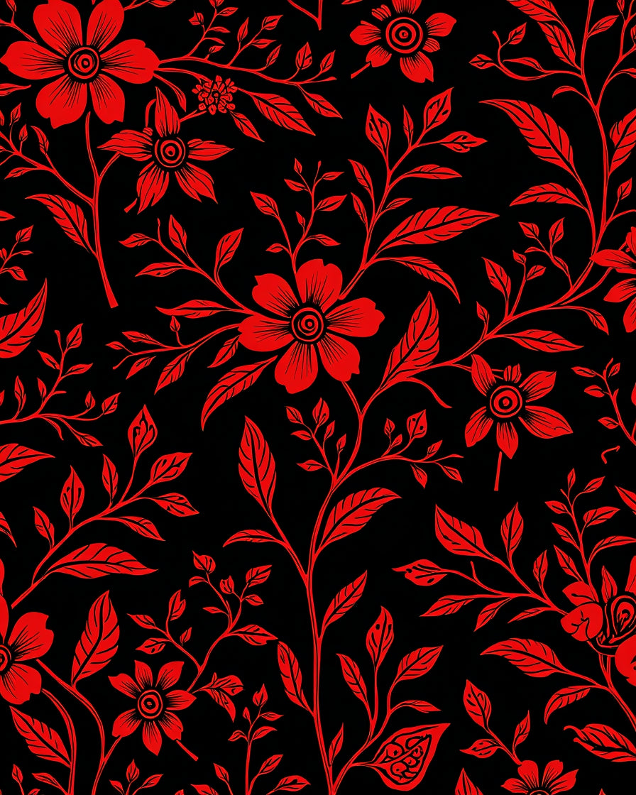 Red Floral Vine Pattern Rug