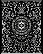 Black White Nature Bird Mandala Pattern Rug